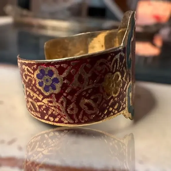 Vintage Brass Hand Painted CAPRICORN Zodiac Astrology Cuff Bracelet - Picture 6 of 7